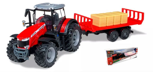 MODELLINO Burago TRATTORE MASSEY FERGUSON 87405 2010 TRASPORTO BALLE PAGLIA cm 24 MODEL SCALE BU31920B 250506