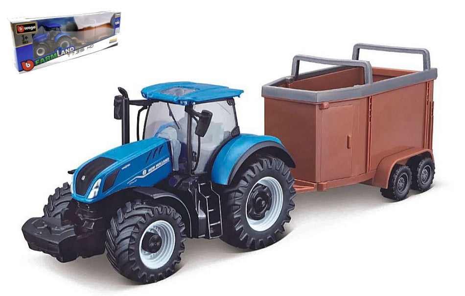 MODELLINO Burago TRATTORE NEW HOLLAND T7.315 HD TRASPORTO CAVALLI cm 24 MODEL SCALE BU31920D 250506