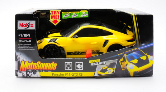 MODELLINO Maisto PORSCHE 911 GT3 RS YELLOW LUCE E SUONO MOTORSOUND 1:24 MODEL SCALE MI81733Y 250506