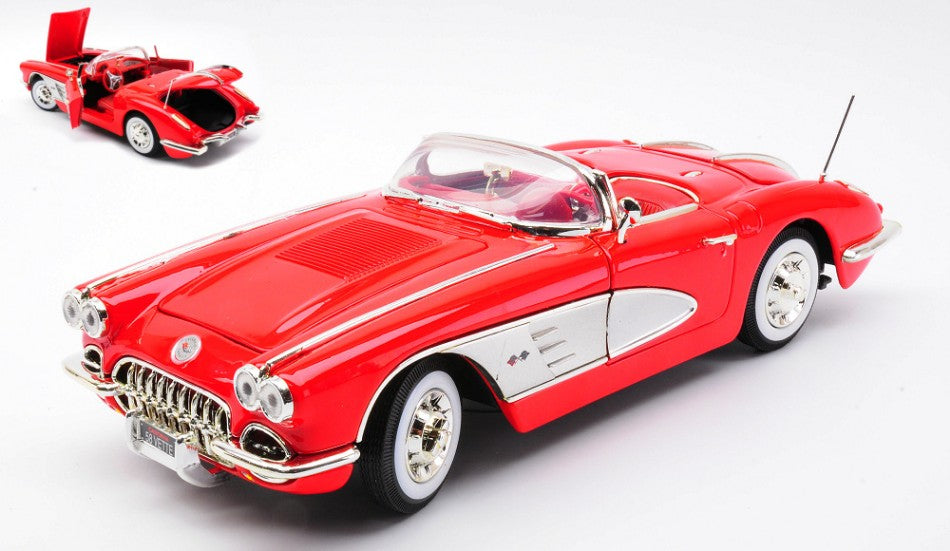 MODELLINO IN SCALA MotorMax COMPATIBILE CON CHEVROLET CORVETTE 1958 RED 1:18 MODEL SCALE MTM73109R 241220