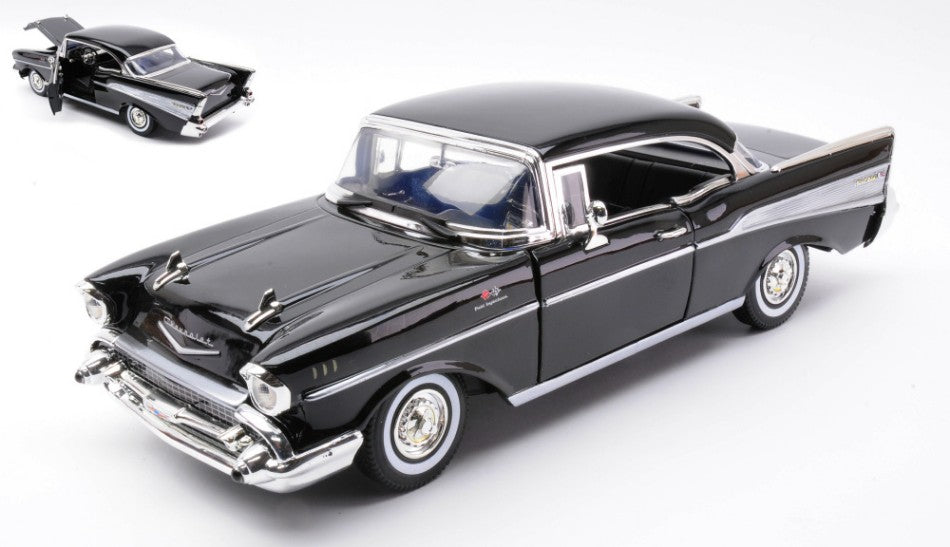 MODELLINO IN SCALA MotorMax COMPATIBILE CON CHEVROLET BEL AIR HARDTOP 1957 BLACK 1:18 MODEL SCALE MTM73180BK 241217