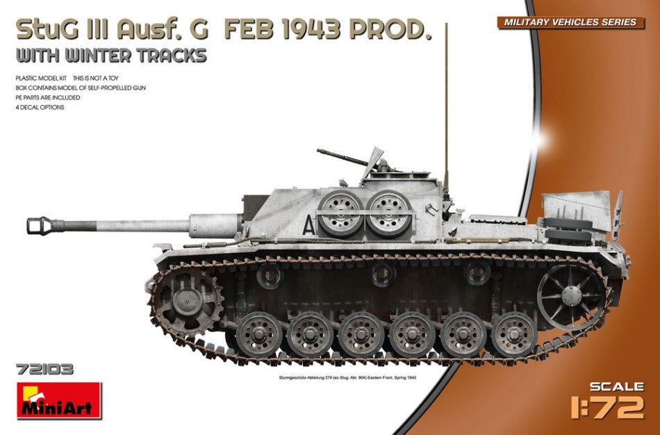 MODELLINO Miniart STUG III AUSF. G FEB 1943 PROD.W/WINTER TRACKS KIT 1:72 MODEL SCALE MIN72103 250506