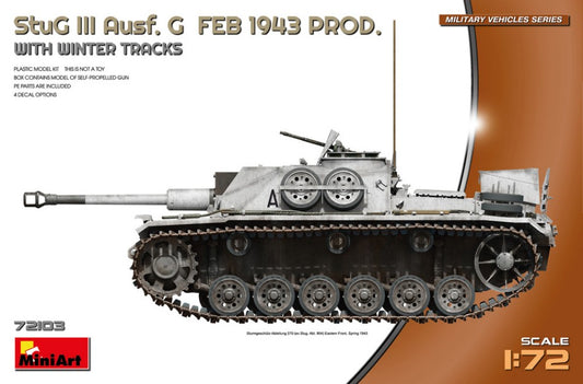 MODELLINO Miniart STUG III AUSF. G FEB 1943 PROD.W/WINTER TRACKS KIT 1:72 MODEL SCALE MIN72103 250506