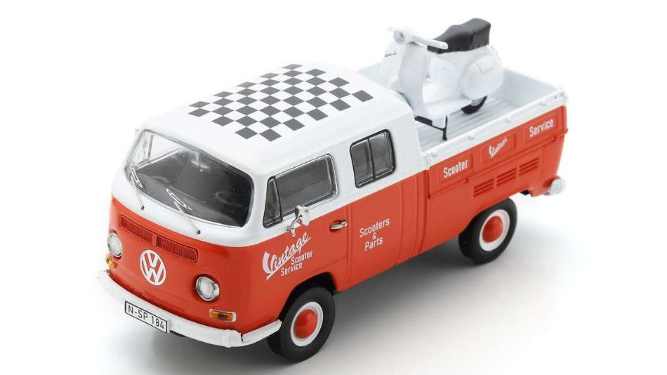 MODELLINO IN SCALA Schuco COMPATIBILE CON VW T2 DOKA "VINTAGE SCOOTER PARTS" WITH VESPA GS DIE CAST 1:43 MODEL SCALE SH450723700 241217