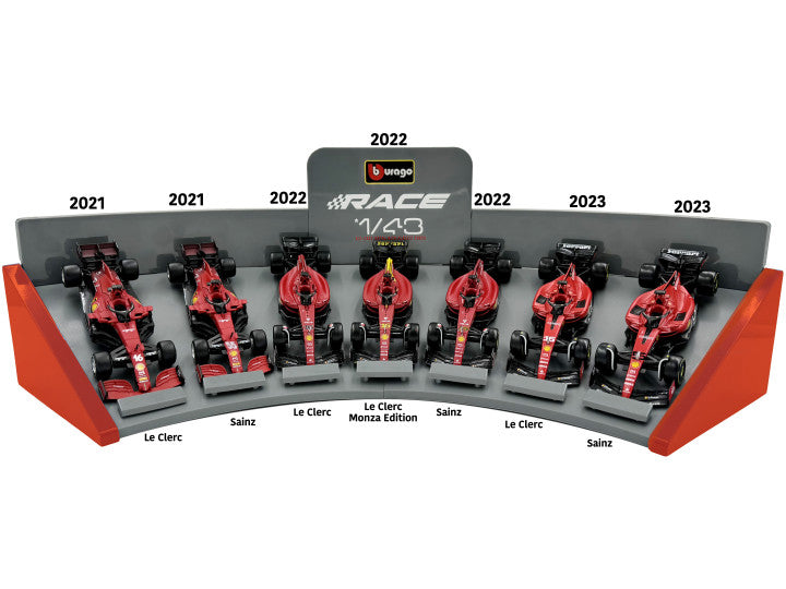 MODELLINO Burago FERRARI 2021 SF21, 2022 F1-75, 2023 SF-23 7 CAR SET 1:43 MODEL SCALE BUFERRARIF1SET-01 250506