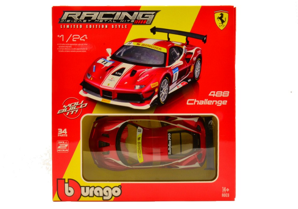 MODELLINO Burago FERRARI 488 CHALLENGE N.11 FORMULA RACING 2017 KIT 1:24 MODEL SCALE BU26582 250506