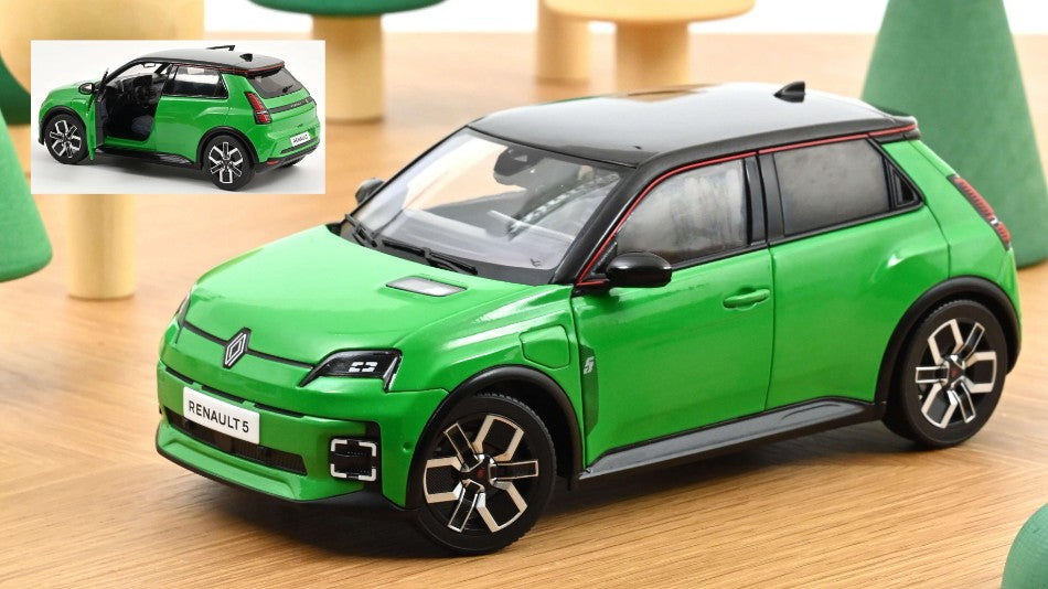 MODELLINO Norev RENAULT 5 E-TECH 100% ELECTRIC 2024 POP GREEN-BLACK 1:18 MODEL SCALE NV185502 250506