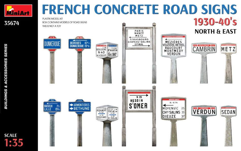 MODELLINO Miniart FRENCH CONCRETE ROAD SIGNS 1930-40 NORTH & EAST KIT 1:35 MODEL SCALE MIN35674 250506