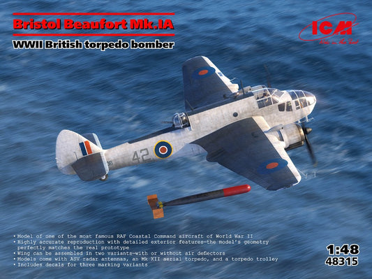 MODELLINO ICM Bristol Beaufort Mk.IA WWII British torpedo bomber KIT 1:48 MODEL SCALE ICM48315 250506