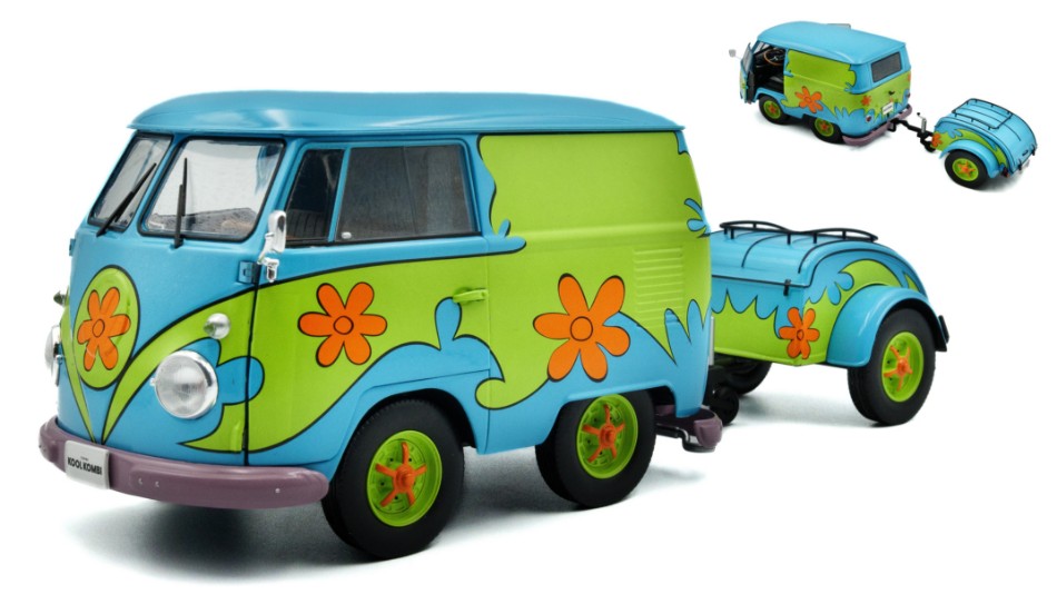 MODELLINO Solido VOLKSWAGEN T1 VAN KOOL COMBI "GHOSTHUNTERS" WITH TRAILER 1950-2024 1:18 MODEL SCALE SL1810904 250506