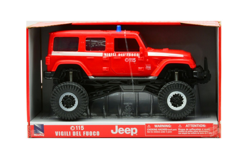 MODELLINO New Ray JEEP SAHARA BIG WHEELS VIGILI DEL FUOCO 1:18 MODEL SCALE NY37656 250506