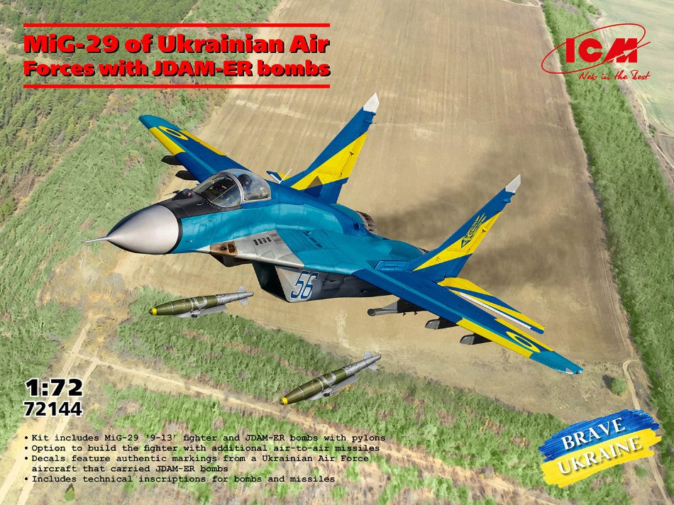 MIG-29 OF UKRAINIAN AIR FORCES WITH JDAM-ER BOMBS KIT 1:72 Scala 1:72 ICM