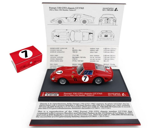 FERRARI 330 GTO N.7 24 H LE MANS 1962 L.BANDINI-M.PARKES 1:43 Scala 1:43 Brumm