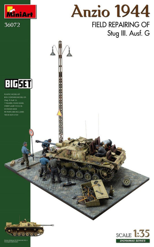 ANZIO 1944 FIELD REPARING OF STUG III.Ausf.G.Big Set KIT 1:35 Scala 1:35 Miniart