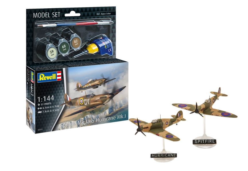 MODEL SET SPITFIRE Mk.Ia & HURRICANE Mk.I KIT 1:144 Scale Varie Revell