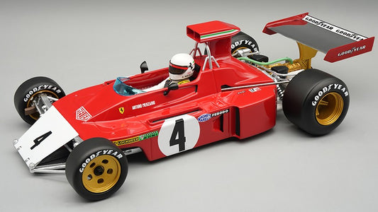 FERRARI 312B3-73 N.4 CANADA GP A.MERZARIO W/DRIVER AND CRASHED NOSE 1:18 Scala 1:18 Tecnomodel