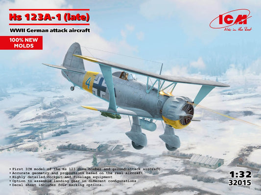 HS 123A-1 (LATE) WWII GERMAN ATTACK AIRCRAFT KIT 1:32 Scala 1:32 ICM