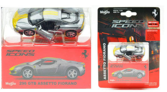 FERRARI 296GTB ASSETTO FIORANO GREY/YELLOW SPEED ICONS 1:64 Scala 1:64 Maisto