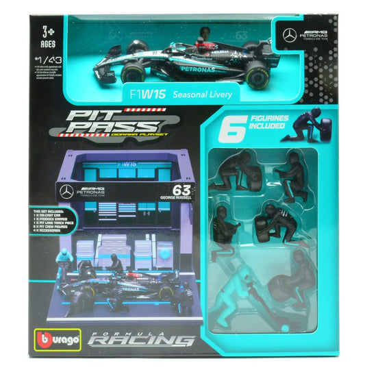 PIT STOP SET MERCEDES F1 W14 N.63 GEORGE RUSSELL 2023 1:43 Scala 1:43 Burago