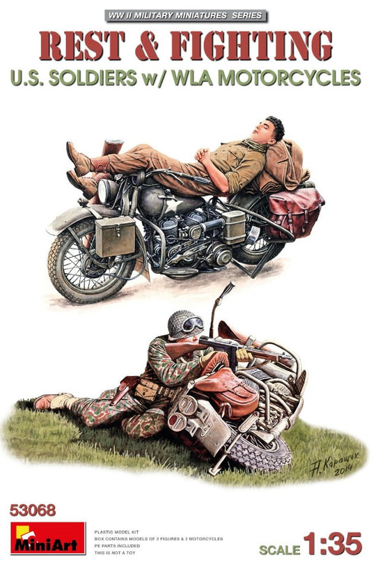 REST & FIGHTING U.S. SOLDIERS W/WLA MOTORCYCLES KIT 1:35 Scala 1:35 Miniart