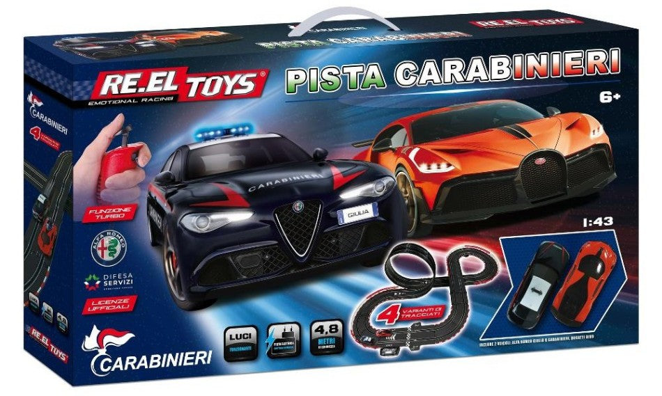 PISTA A.R.GIULIA Q4 CARAB.+BUGATTI DIVO mt 4,8  C/TURBO-CONTAG.-LUCI1:43 Scala 1:43 RE.EL.Toys