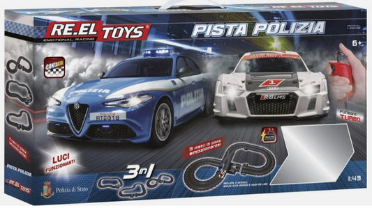PISTA A.R.GIULIA Q4 POLIZIA+AUDI R8 LMS mt 3 C/TURBO-CONTAGIRI-LUCI 1:43 Scala 1:43 RE.EL.Toys