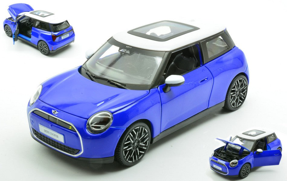 MINI COOPER SE (J01) 2024 BLUE W/WHITE ROOF 1:24 Scala 1:24 Maisto