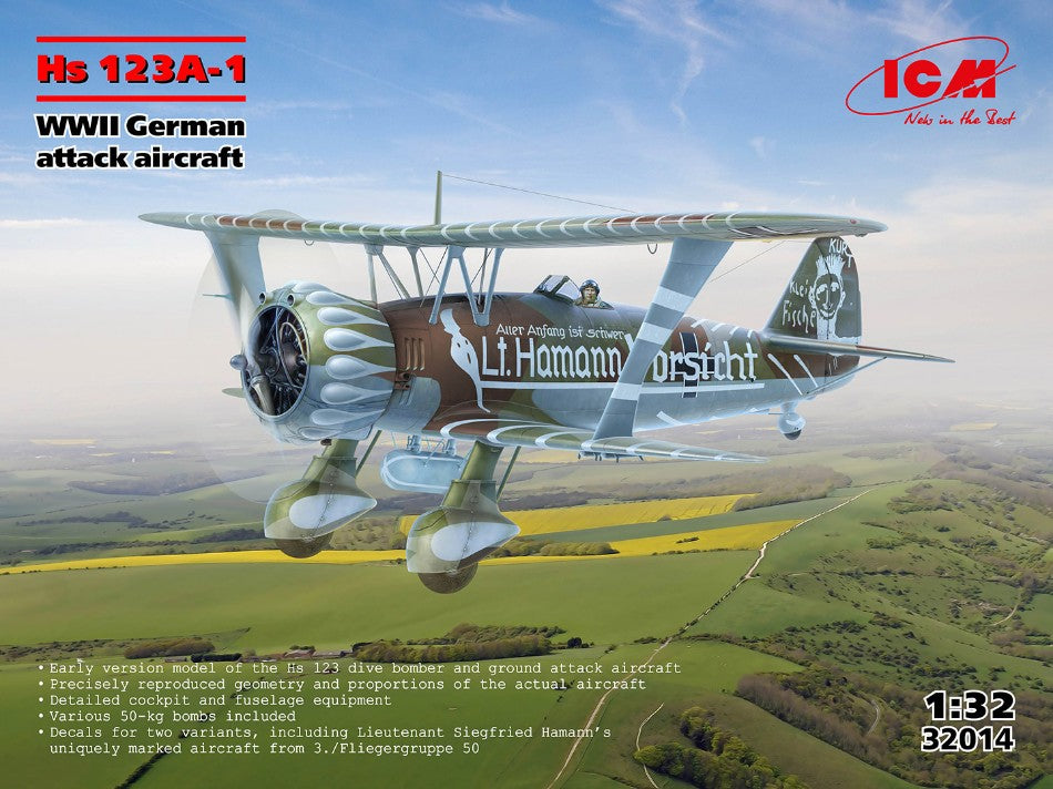 Hs 123A-1 WWII GERMAN ATTACK AIRCRAFT KIT 1:32 Scala 1:32 ICM