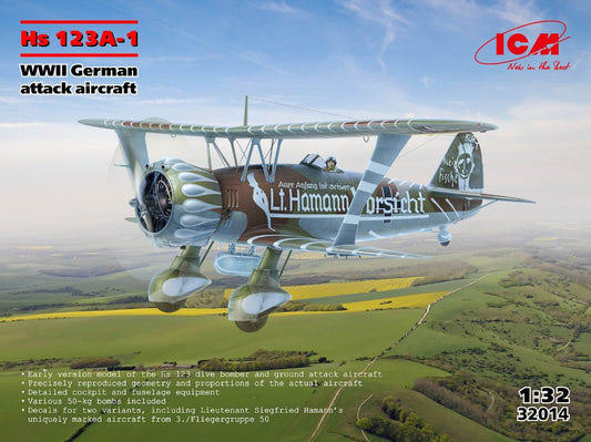 Hs 123A-1 WWII GERMAN ATTACK AIRCRAFT KIT 1:32 Scala 1:32 ICM