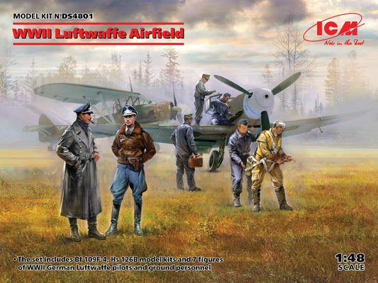 WWII LUFTWAFFE AIRFIELD Bf 109F-4 Hs 126 B-1 KIT 1:48 Scala 1:48 ICM