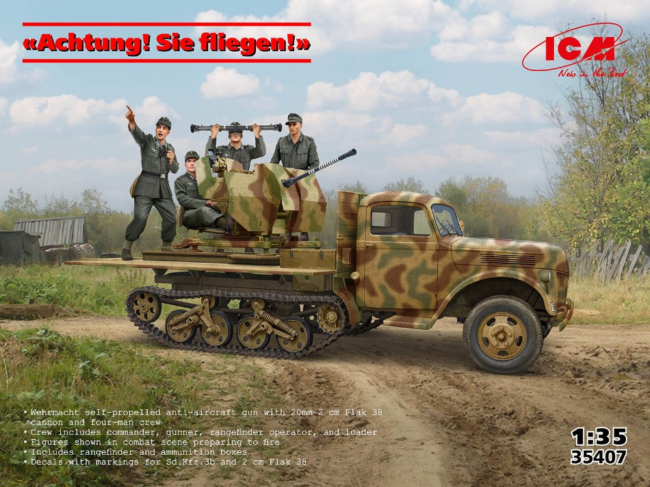 ACHTUNG SIE FLIEGEN Sd.Kfz.3b WITH 2 cm FLAK 38 AND CREW KIT 1:35 Scala 1:35 ICM