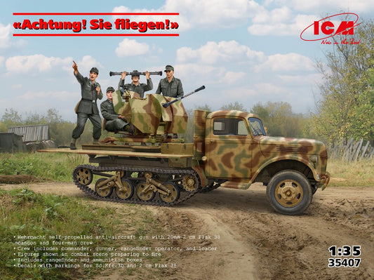 ACHTUNG SIE FLIEGEN Sd.Kfz.3b WITH 2 cm FLAK 38 AND CREW KIT 1:35 Scala 1:35 ICM