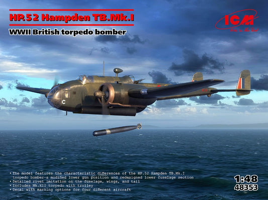HP.52 HAMPDEN TB.MK.I WWII BRITISH TORPEDO KIT 1:48 Scala 1:48 ICM