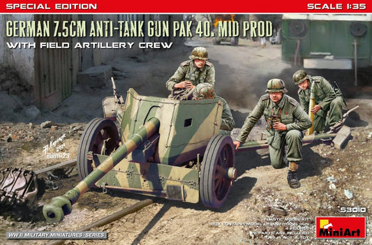 GERMAN 7,5 cm ANTI TANK GUN PAK 40 MID PROD.W/ARTILLERY CREW KIT 1:35 Scala 1:35 Miniart