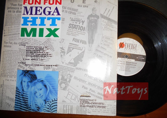 12" 33 RPM Fun Fun MEGA HIT MIX (Italie 1988, ENERGY RECORDS X-12027) - EX/EX