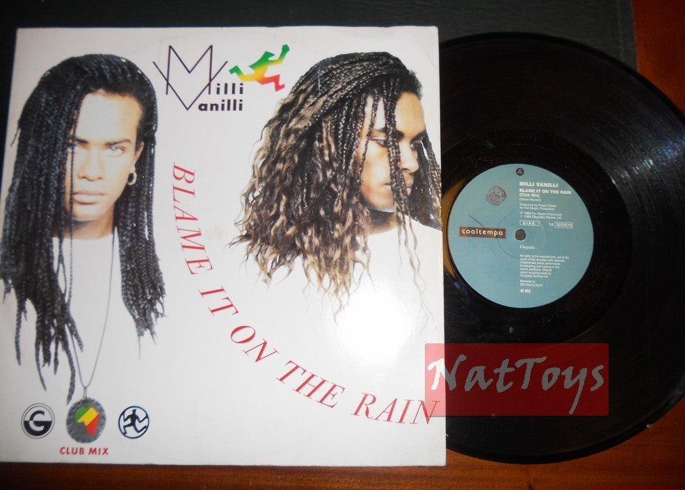 12" 33 RPM Milli Vanilli BLAME IT ON THE RAIN/MONEY (Italy 1989) - EX/EX