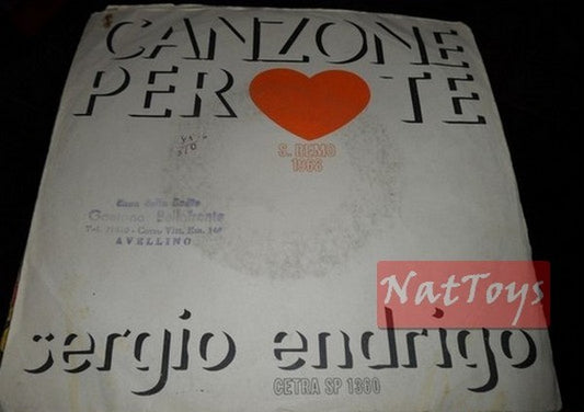 7" 45 Sergio Endrigo SONG FOR YOU/THE FIRST GLASS OF WINE VG/VG Sanremo 1968
