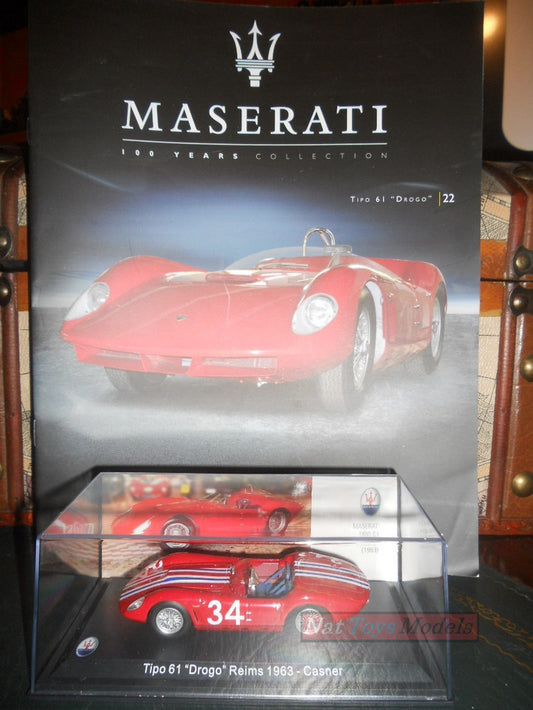 EDITORIA Modellino Maserati Collection 100 Years Tipo 61 Drogo Reims 1963  +fas DIE CAST 1:43