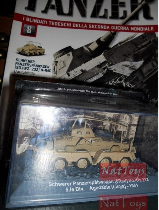 EDITORIA Modellino Schwerer Panzerspahwagen 8Rad Libya 1941 Tank Panzer  +fas DIE CAST 1:72