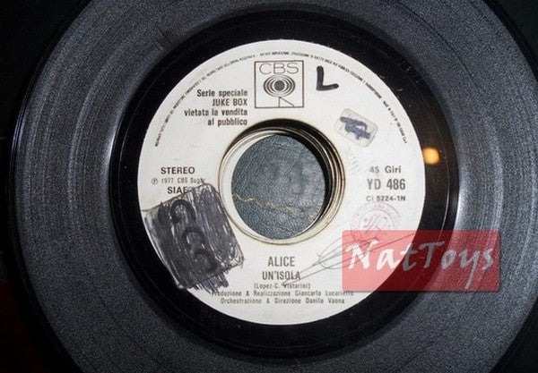 JUKE BOX 45 RPM Alice Un'isola/The Lovers Discomania (medley) 1977 PROMO