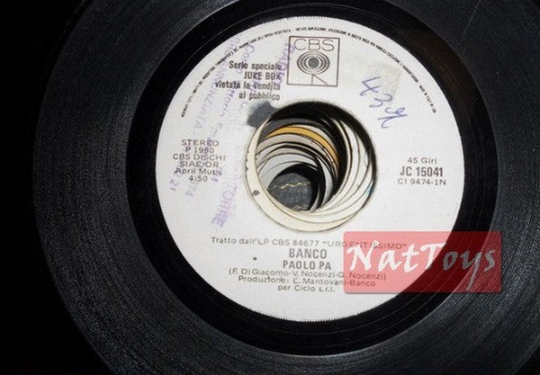 JUKE BOX 45 GIRI Banco Paolo Pa/Julio Iglesias Hey (Italy 1980, CBS) PROMO