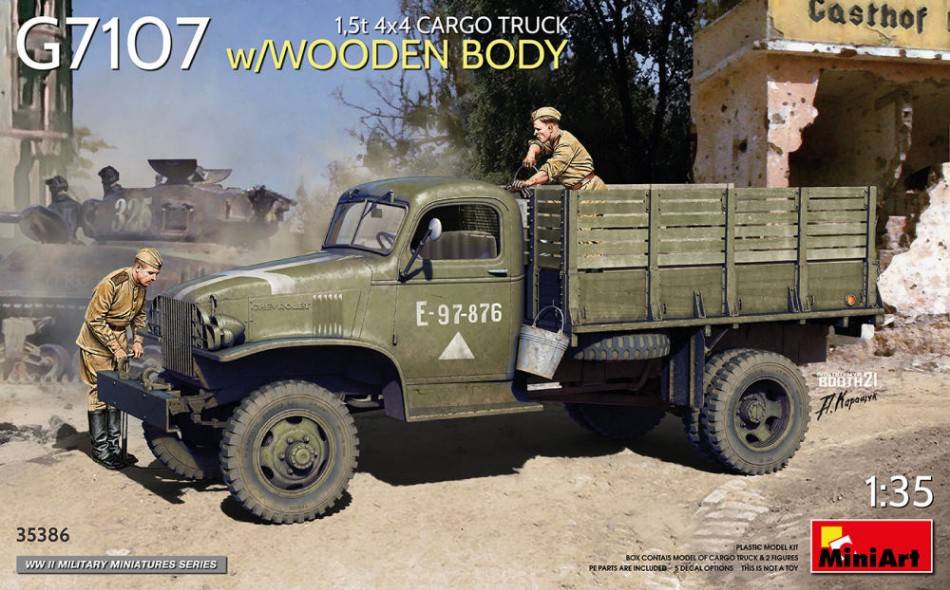 SCALE ASSEMBLING KIT COMPATIBLE WITH 1.5 t 4x4 G7107 CARGO TRUCK W/WOODEN BODY KIT 1:35 MINIART MIN35386