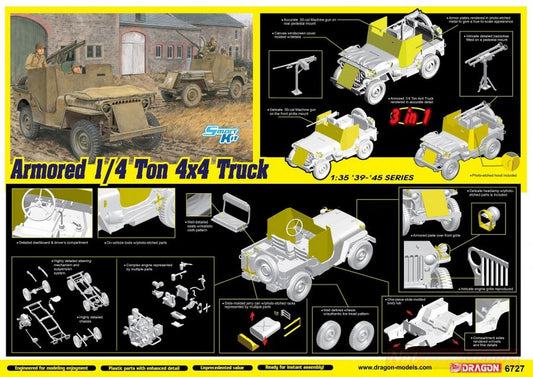 KIT D'ASSEMBLAGE À L'ÉCHELLE COMPATIBLE AVEC UN CAMION BLINDÉ 1/4 Tonne 4x4 AVEC KIT DE MITRAILLEUSE DE 50 CAL 1:35 DRAGON D6727