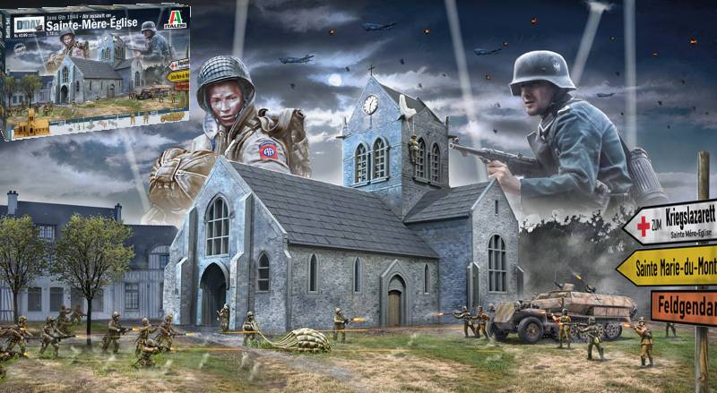 KIT DE MONTAGE À L'ÉCHELLE COMPATIBLE AVEC LA BATAILLE DE NORMANDIE SAINT-MERE-EGLISE 6 JUIN 1944 KIT 1:72 ITALERI IT6199