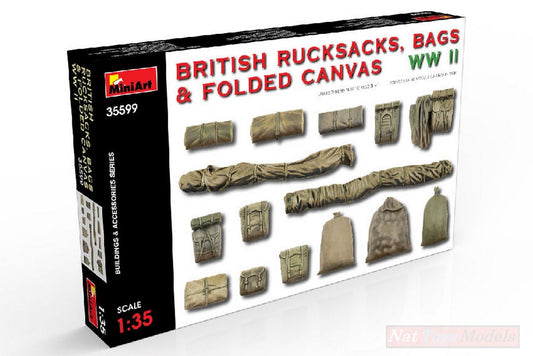 KIT DE MONTAGE À L'ÉCHELLE COMPATIBLE AVEC LES SACS À DOS BRITANNIQUES KIT EN TOILE PLIÉE WWII 1:35 MINIART MIN35599