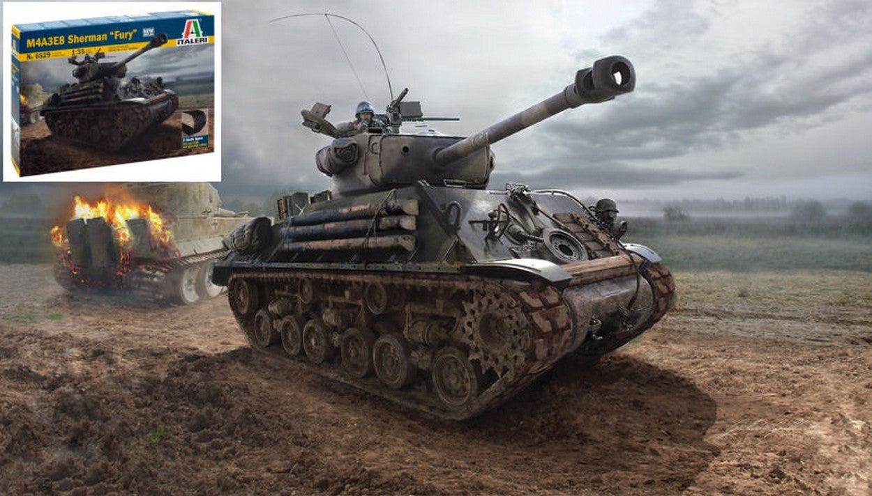KIT À ASSEMBLER À L'ÉCHELLE COMPATIBLE AVEC LE RÉSERVOIR SHERMAN FURY M4A3E8" KIT 1:35 ITALERI IT6529"