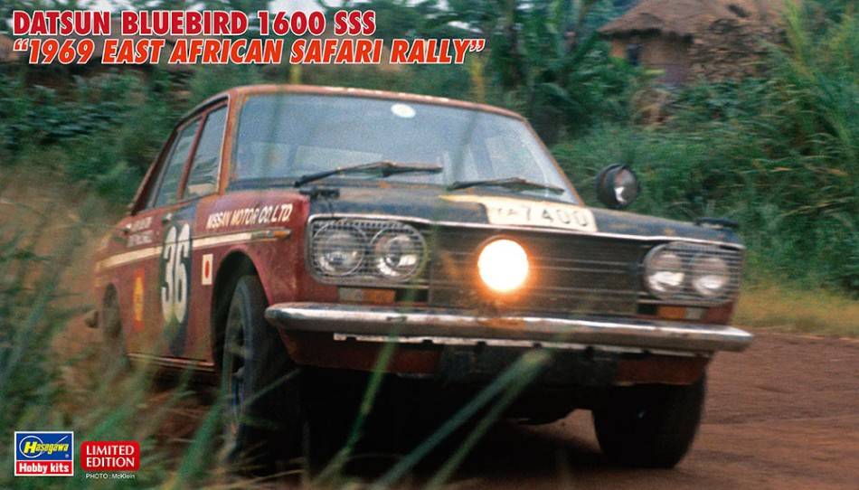 KIT DA MONTARE IN SCALA COMPATIBILE CON DATSUN BLUEBIRD 1600 SSS 1969 EAST AFRICAN SAFARI RALLY KIT 1:24 HASEGAWA HA20583