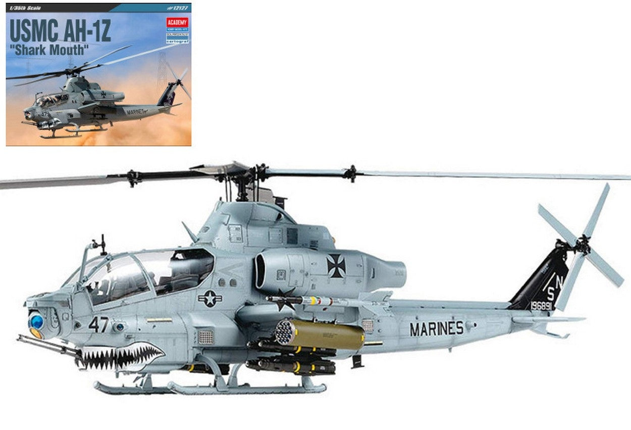 KIT D'ASSEMBLAGE À L'ÉCHELLE COMPATIBLE AVEC LE KIT D'HÉLICOPTÈRE USMC AH-1ZA SHARK MOUTH 1:35 ACADEMY ACD12127