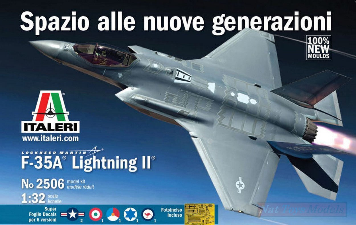 KIT DA MONTARE IN SCALA COMPATIBILE CON F-35A LIGHTING II LOCKHEED (49 cm) DECALS x 5 VERSIONI KIT 1:32 ITALERI IT2506