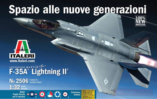 KIT DE MONTAGE À L'ÉCHELLE COMPATIBLE AVEC F-35A LIGHTING II LOCKHEED (49 cm) AUTOCOLLANTS x 5 VERSIONS KIT 1:32 ITALERI IT2506